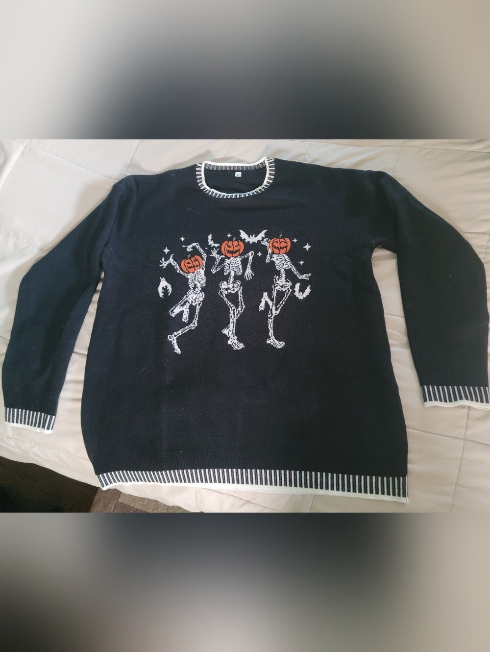 Black Halloween Pumpkin Skeleton Knit Sweater